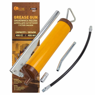 Шприц ручной для нагнетания густой смазки 400мл в комплекте с жестким и гибким наконечниками FT-0705 MST
