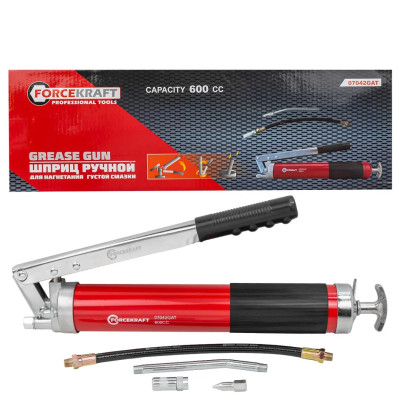 Шприц для нагнетания густой смазки ручной 600мл в комплекте с жестким и гибким наконечниками FK-07042GAT