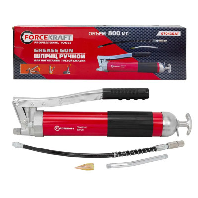 Шприц для нагнетания густой смазки ручной 800мл в комплекте с жестким и гибким наконечниками FK-07043GAT