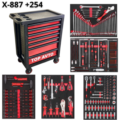 Инструментальная тележка с набором инструментов 249 пр. Top Avto X-887