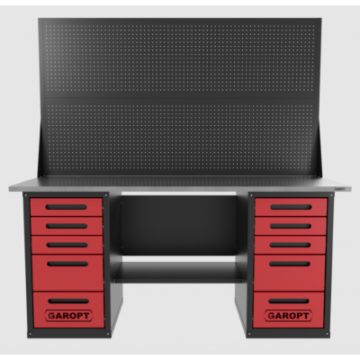 Верстак двухтумбовый 5х5 ящиков с двумя экранами 1800*700 красный GAROPT GT1800Y5Y5PP2.red