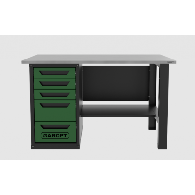 Верстак однотумбовый без экрана 5 ящиков 1400*700 GT1400STY5.green