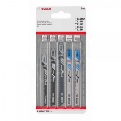 Пилка лобзиковая BOSCH ЛОБЗИКОВЫЕ ПИЛКИ T119BO, T119B, T111C, T118A, T118B 5 шт.